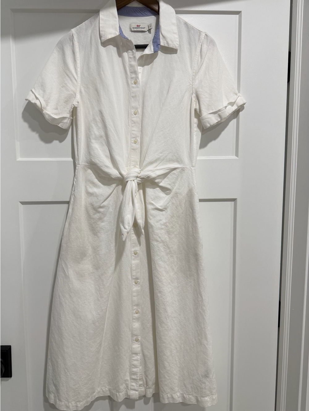 Vineyard Vines White Tie-Front Midi Shirt Dress